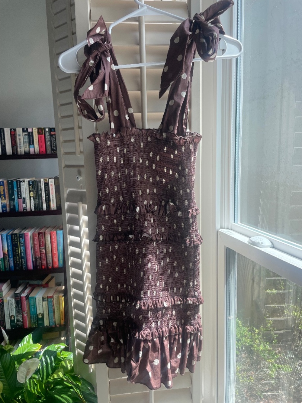 Mable Smocked Brown Polka Dot Mini dress